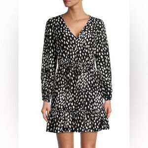 Vineyard Vines Spotted‎ Tie-Waist silk blend Dress Black Marshmallow size Large